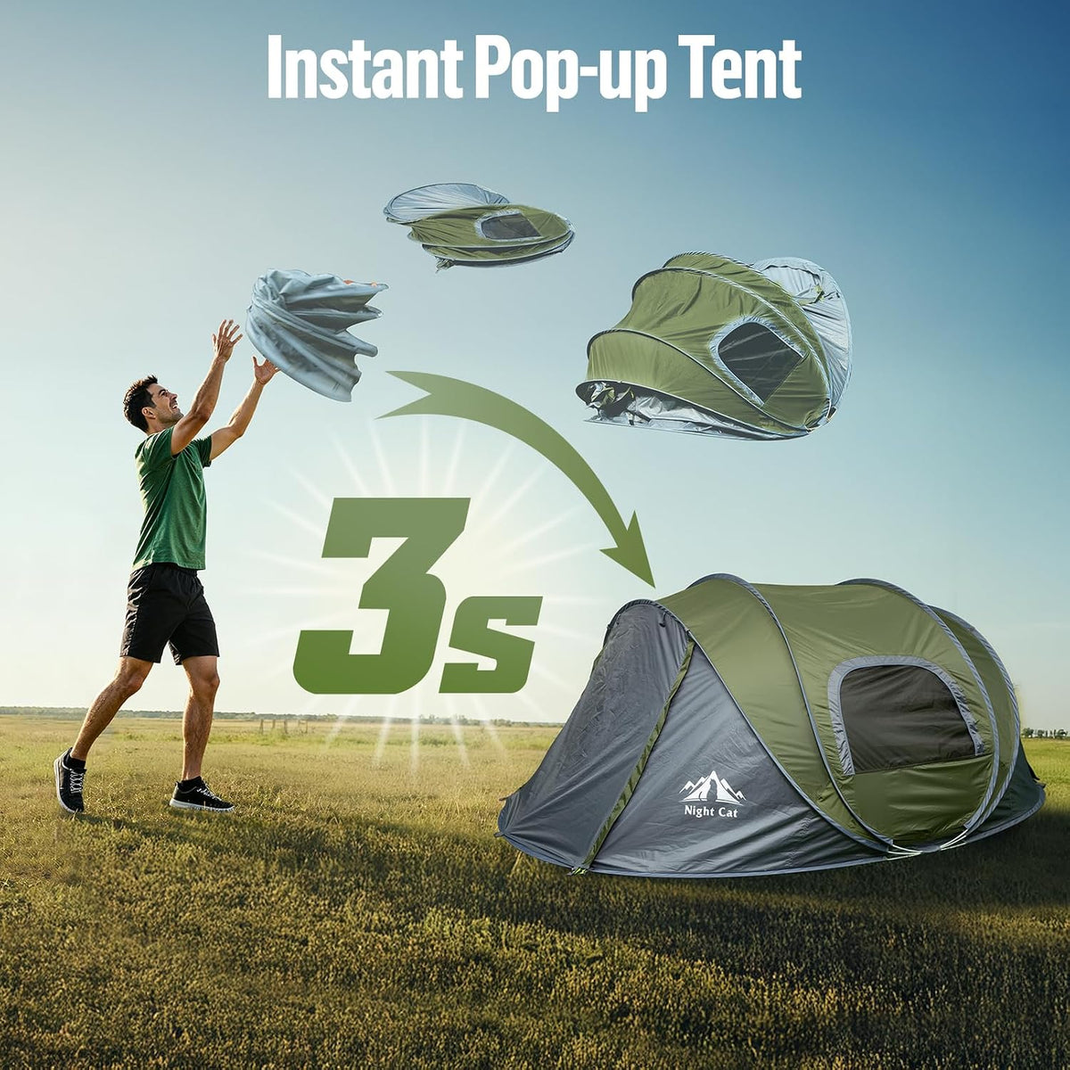 Night Cat Pop-up Camping Tent: 2/3/4/6 Person Tent Waterproof Instant Easy Setup Family Tent