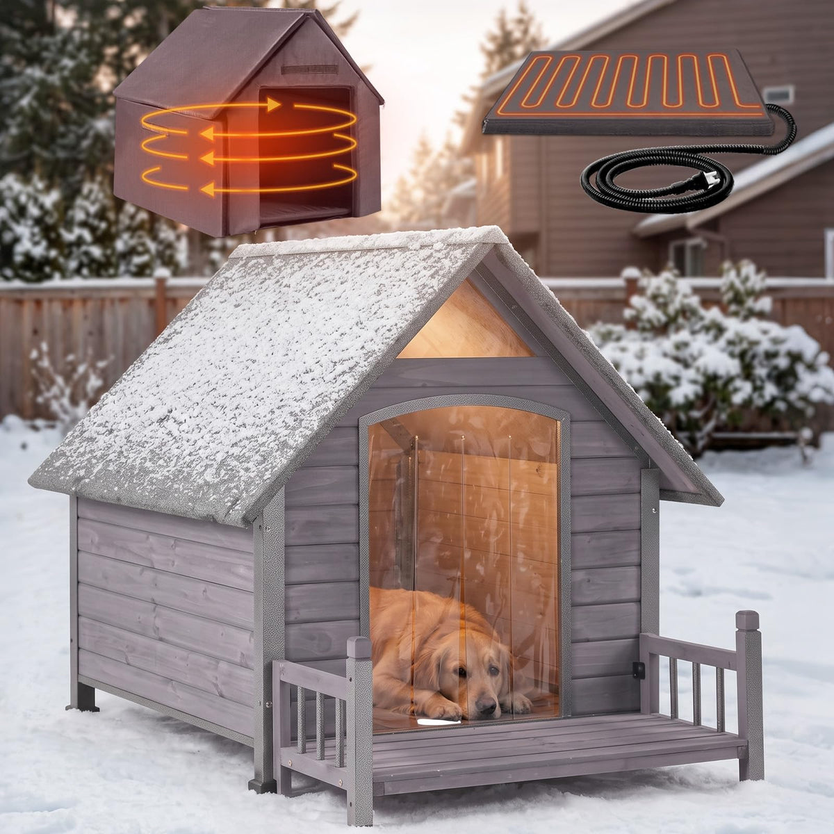 Aivituvin Heated Dog House Outdoor with Anti-Bite Metal Frame Insulated Indoor Dog Kennel 41.6'L Large Dog Cage for Small Medium Large Dogs with Heater and Insulated Liner for Winter