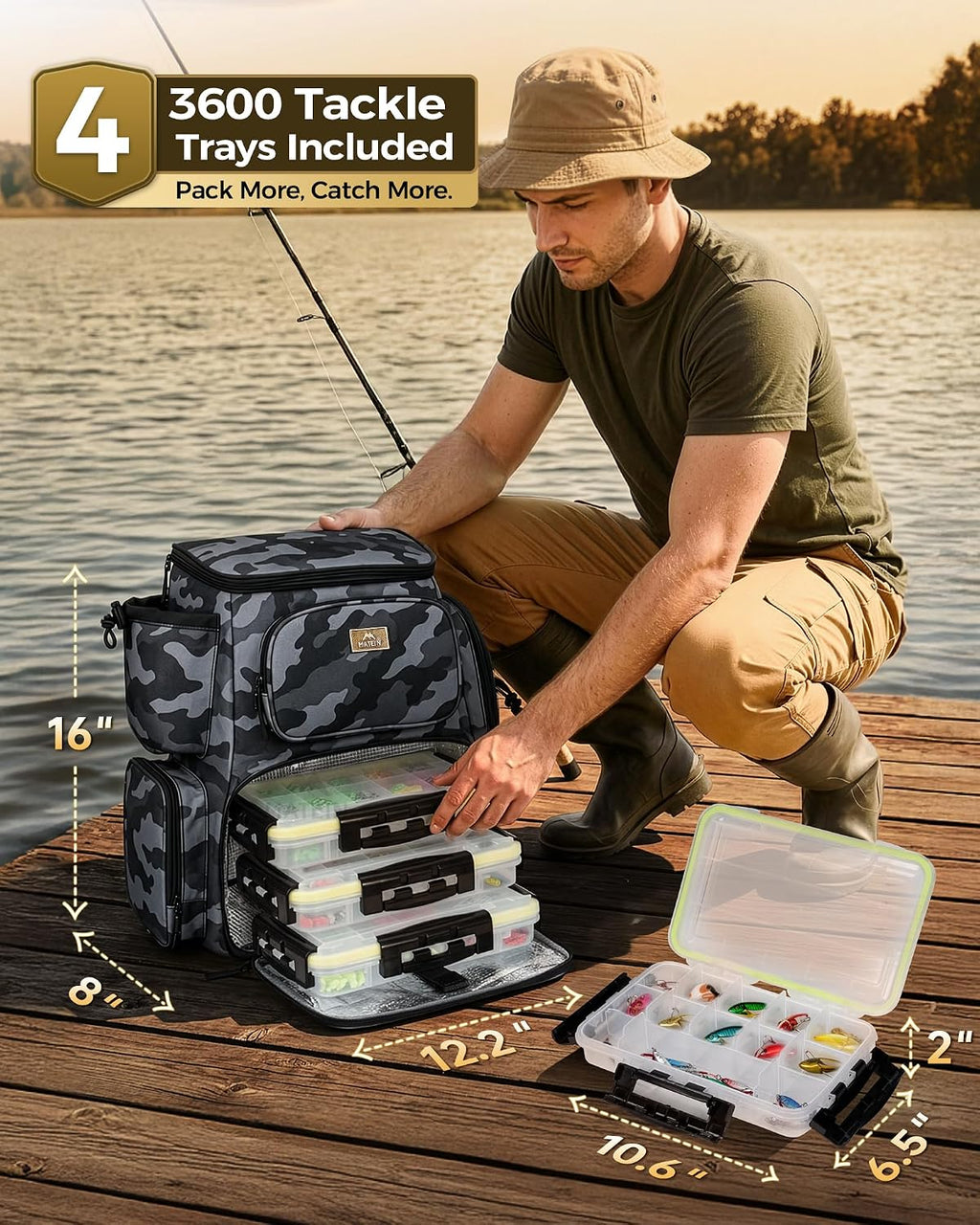 MATEIN Pro Fishing Backpack with 4 Tackle Boxes, 3600 Tackle Box Backpack