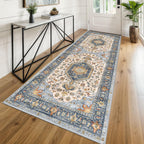 KUTA Vintage Extra Long Runners for Hallways 2.6x18ft Washable Blue White