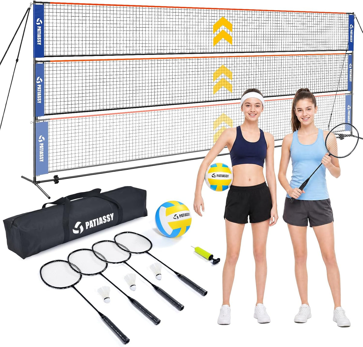 3-in-1 Volleyball Badminton Pickleball Net Set Adjustable Height