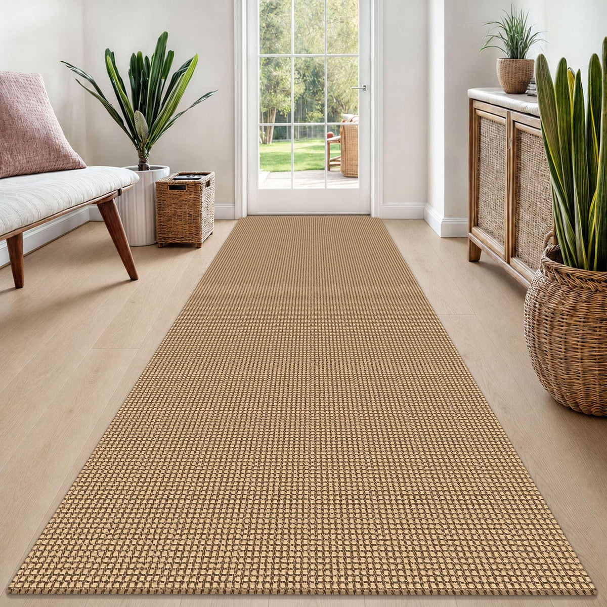 EARTHALL Woven Area Rugs 6x9 Ft Washable Living Room Rugs Non Slip Rubber Backed Dining Room Rug Braided Bedroom Rugs Indoor Floor Carpet for Living Room, Bedroom, Dining Room, Beige/Ivory