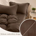Duvet Cover Set Washed Cotton Embroidered Hem King 3‑Pcs