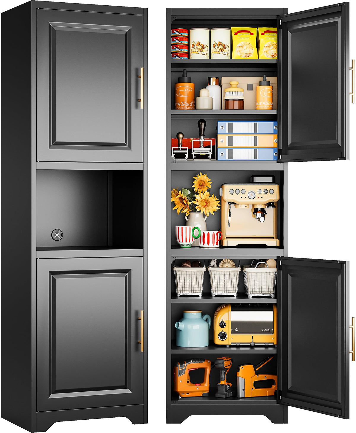 SISESOL 67" Tall Narrow Bathroom Storage Cabinet, 2 Door and 7 Shelves Slim Kitchen Pantry Cabinet, White Metal Bathroom Cabinets,Large Cupboard for Home,Kitchen,Laundry,Bathroom