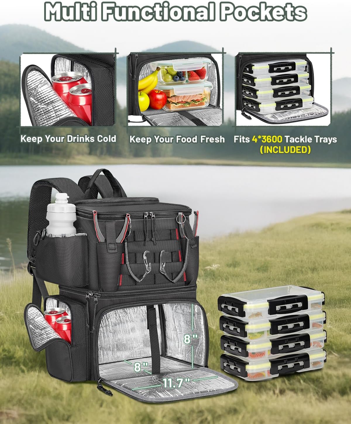 MATEIN Fishing Backpack with 4 Tackle Boxes, Fishing Bag with Rod Holder