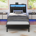 Furnulem Full Size Bed Frame with Charging Station and LED Lights