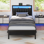 Furnulem Full Size Bed Frame with Charging Station and LED Lights