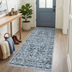 KUTA Vintage Extra Long Runners for Hallways 2.6x18ft Washable Blue White