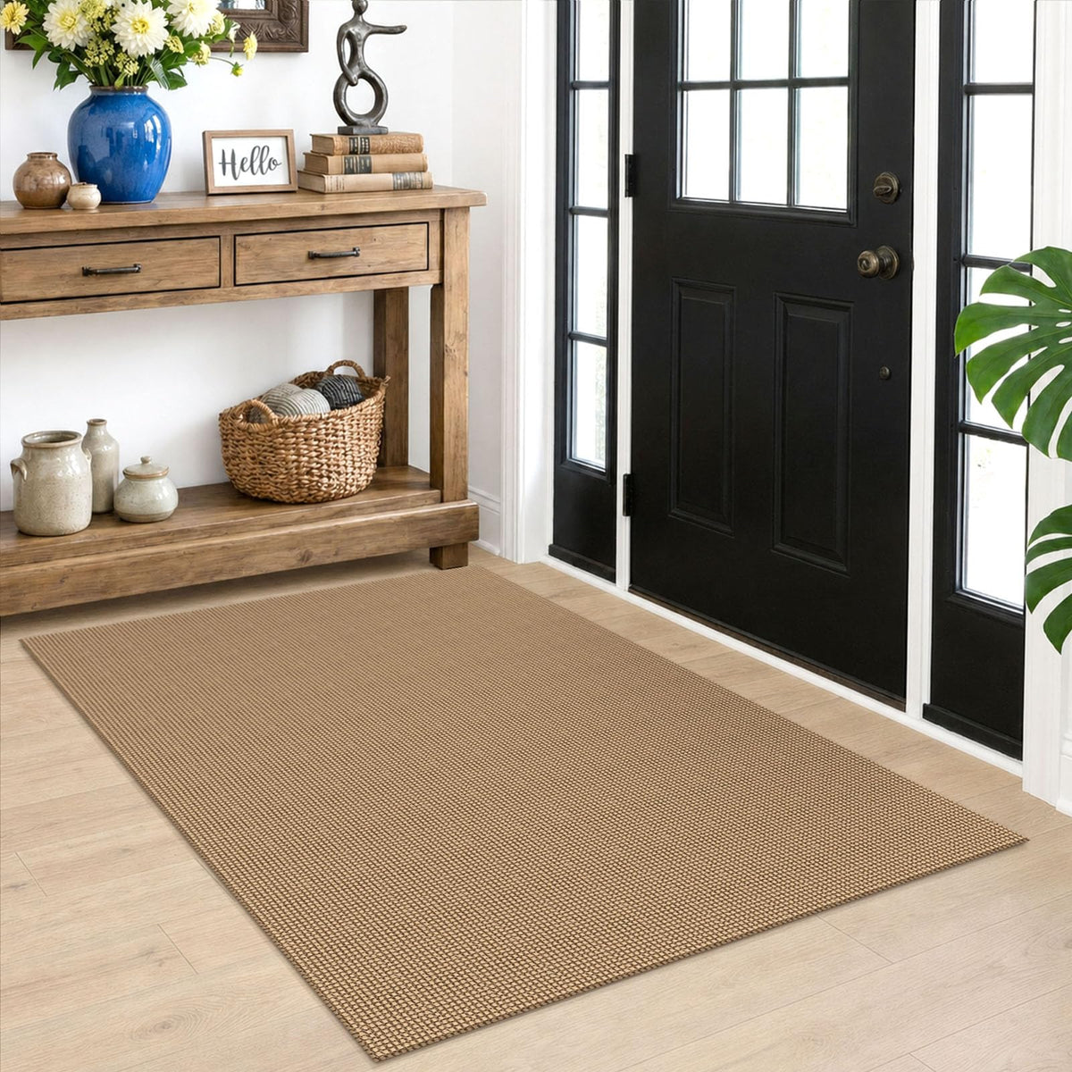 EARTHALL Woven Area Rugs 6x9 Ft Washable Living Room Rugs Non Slip Rubber Backed Dining Room Rug Braided Bedroom Rugs Indoor Floor Carpet for Living Room, Bedroom, Dining Room, Beige/Ivory