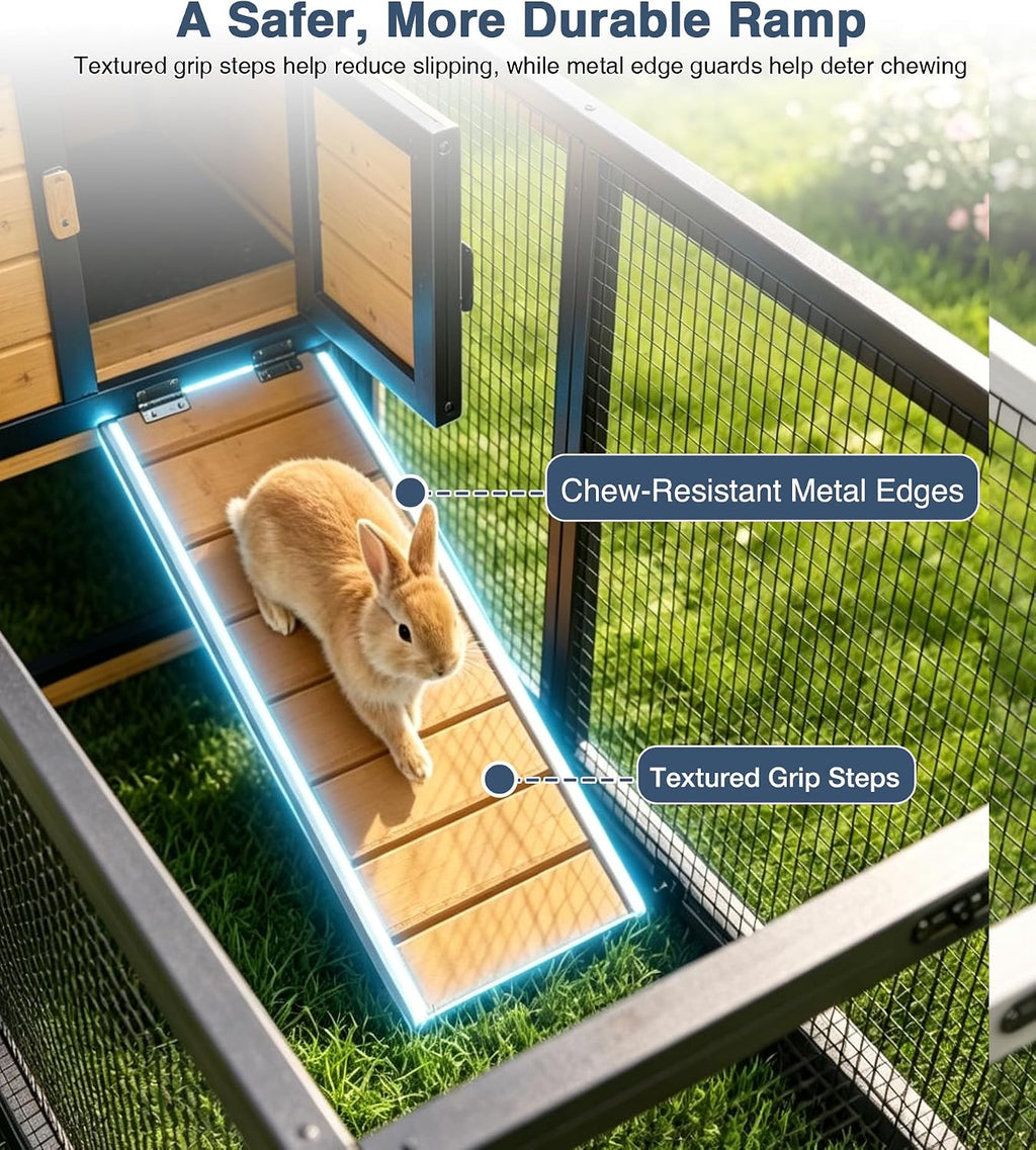 Extra Large Wooden Rabbit Hutch on Wheels with Reinforced Full Iron Frame
