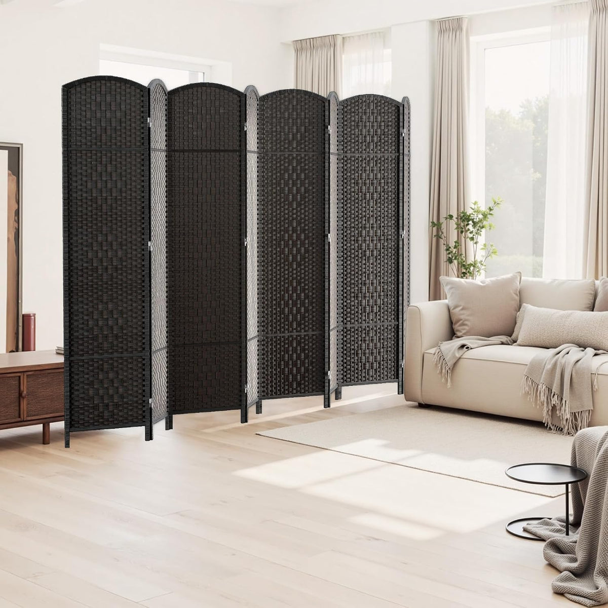 HALLYBEE Room Divider Panel,8 Panel Partition Room Dividers, Dark Mocha