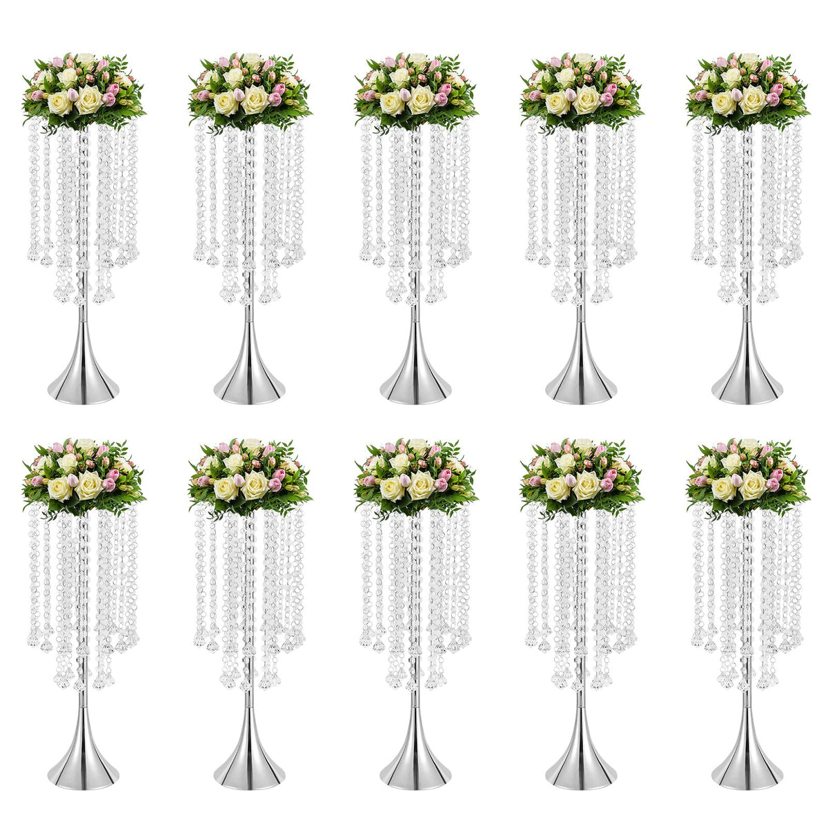 Wedding Centerpieces Gold Vases,10PCS Metal Flower Candle Holder with Sparkling Crystal Beads,Crystal Flower Vase Metal Flowers Stand for Party Tables Decorations (10PCS-Gold-14cm)