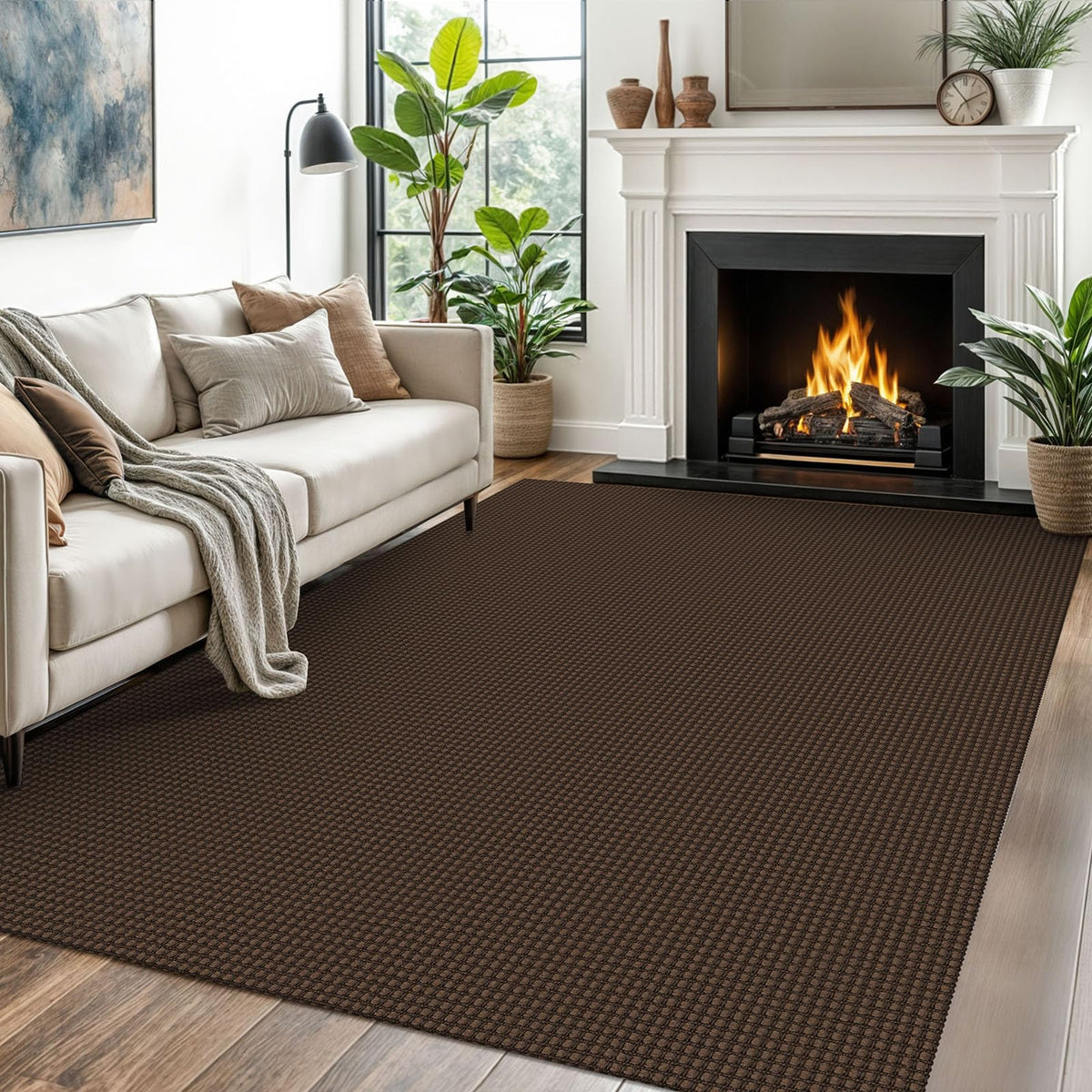EARTHALL Woven Area Rugs 6x9 Ft Washable Living Room Rugs Non Slip Rubber Backed Dining Room Rug Braided Bedroom Rugs Indoor Floor Carpet for Living Room, Bedroom, Dining Room, Beige/Ivory