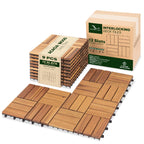 Acacia Interlocking Deck Tiles, 27 PCS Wood Flooring, 12 Slats, Walnut