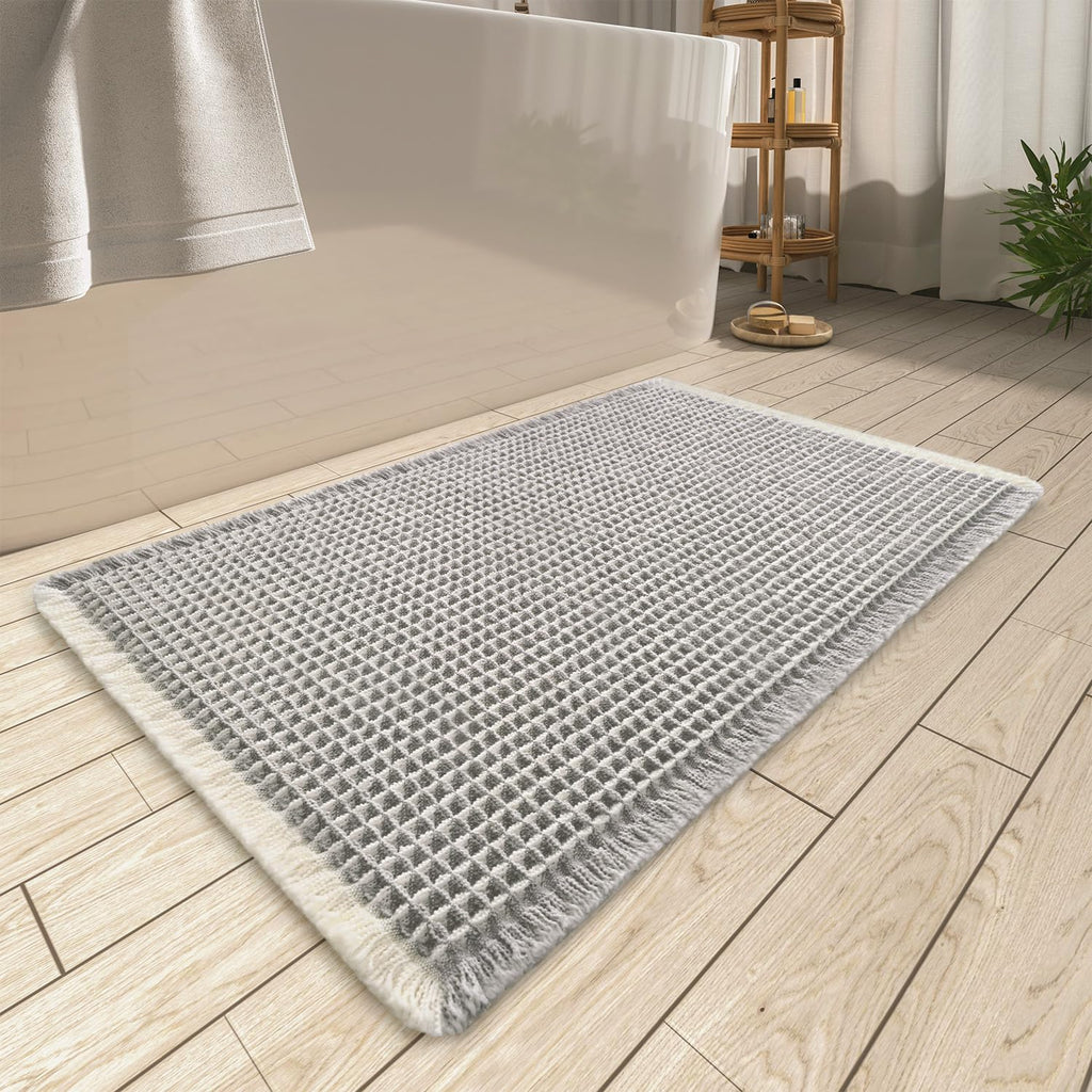 Upgraded Waffle Bath Mat Set of 2 Absorbent Bathroom Mat 18"x30" + 24"x48"