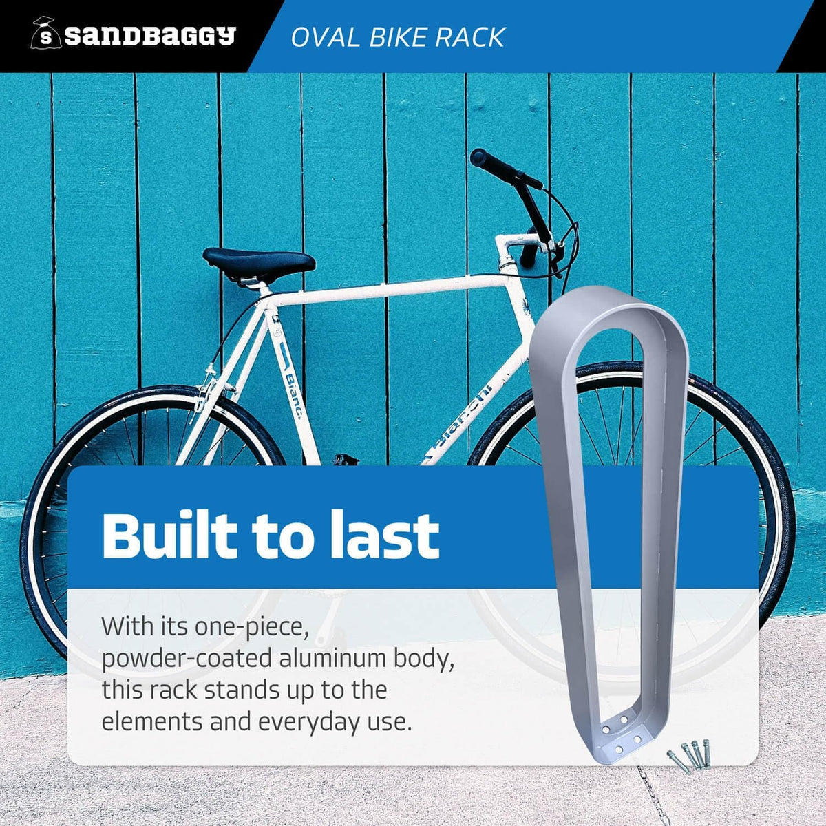 Sandbaggy Oval Bike Rack | In-Ground Installation (Anchor Bolts Included) | Modern, Commercial, Outdoor - Gray (1, 6.5” x 3” x 35”)