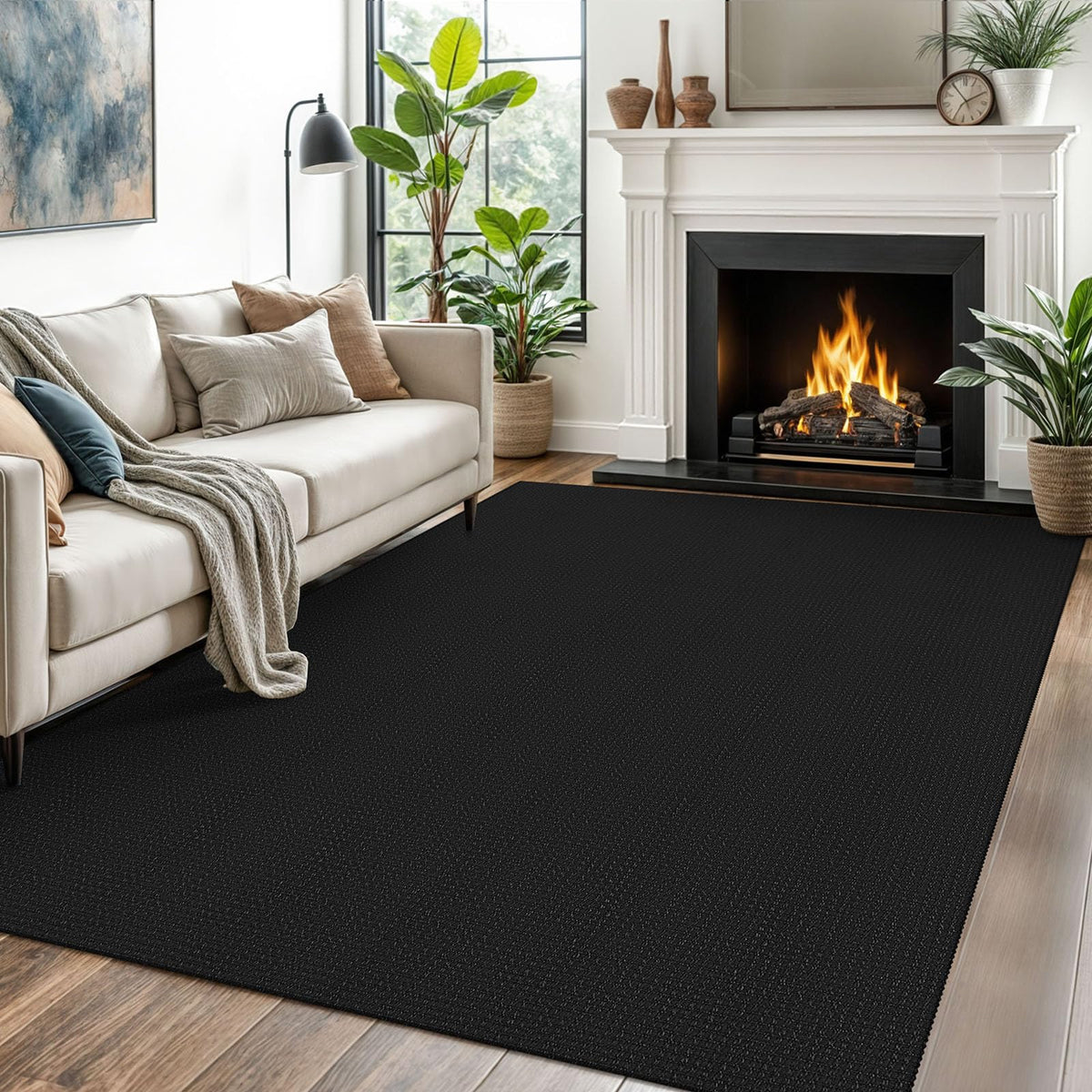 EARTHALL Woven Area Rugs 6x9 Ft Washable Living Room Rugs Non Slip Rubber Backed Dining Room Rug Braided Bedroom Rugs Indoor Floor Carpet for Living Room, Bedroom, Dining Room, Beige/Ivory