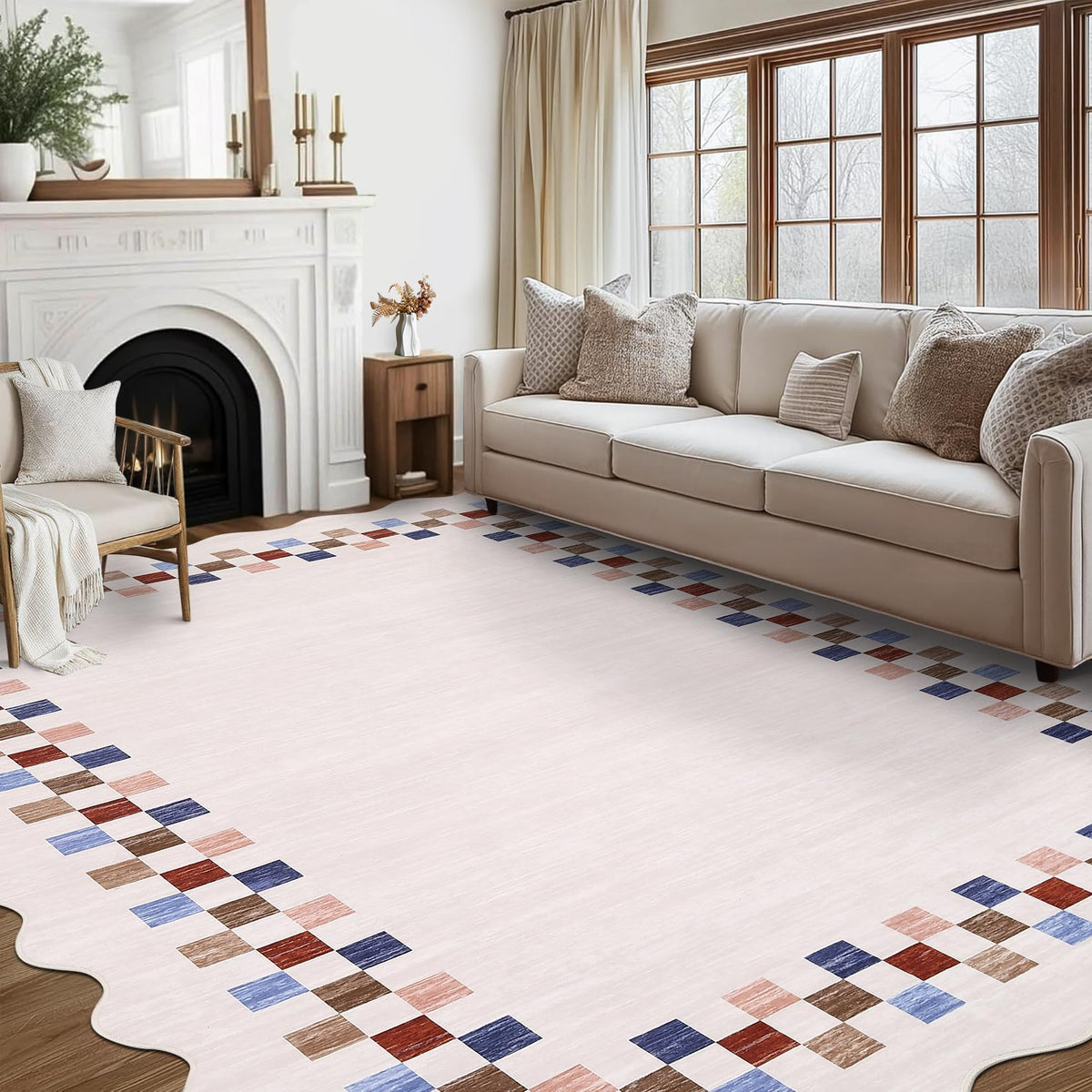 GarveeHome 5x7 Washable Area Rug Checkered Rug for Bedroom Living Room