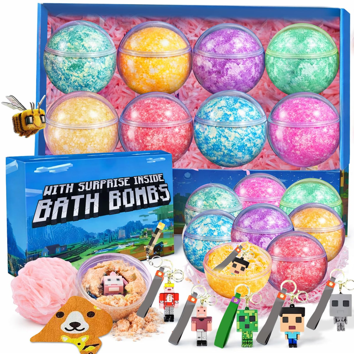Bath Bombs for Kids: XXL Bath Bombs with Surprise Inside, Organic Bath Bombs Rich in Natural Essential Oils, Kids Bath Gift Set for Dry Skin Moisturize, Summer Party Favors for Kids (6 Pcs)