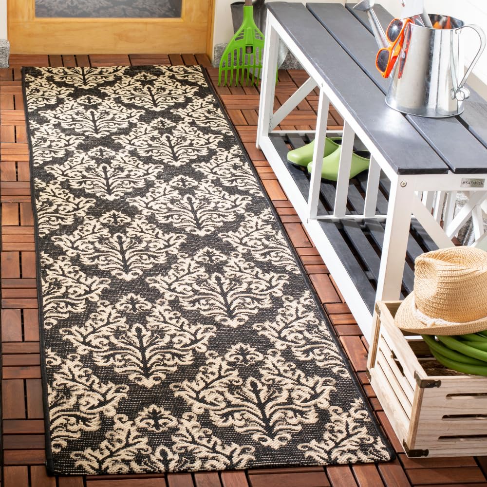 SAFAVIEH Courtyard Collection 5'3" x 7'7" Black/Cream CY6930 Indoor/ Outdoor Waterproof Easy-Cleaning Patio Backyard Mudroom Area-Rug