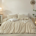 Duvet Cover Set Washed Cotton Embroidered Hem King 3‑Pcs