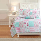 Cozy Line Home Fashions Turquoise Blue Coral Floral Leaf Reversible Quilt Bedding Set, Coverlet Bedspread Lightweight for All Seasons (Mirage Paisley, King - 6 Piece)