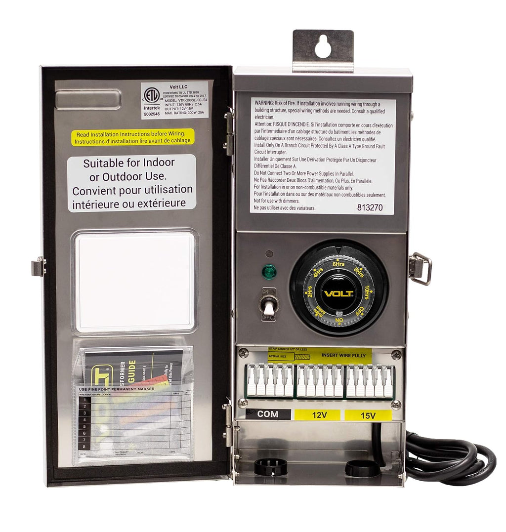 VOLT 300W Slim Line Low Voltage Transformer (12V/15V) with Timer/Photocell