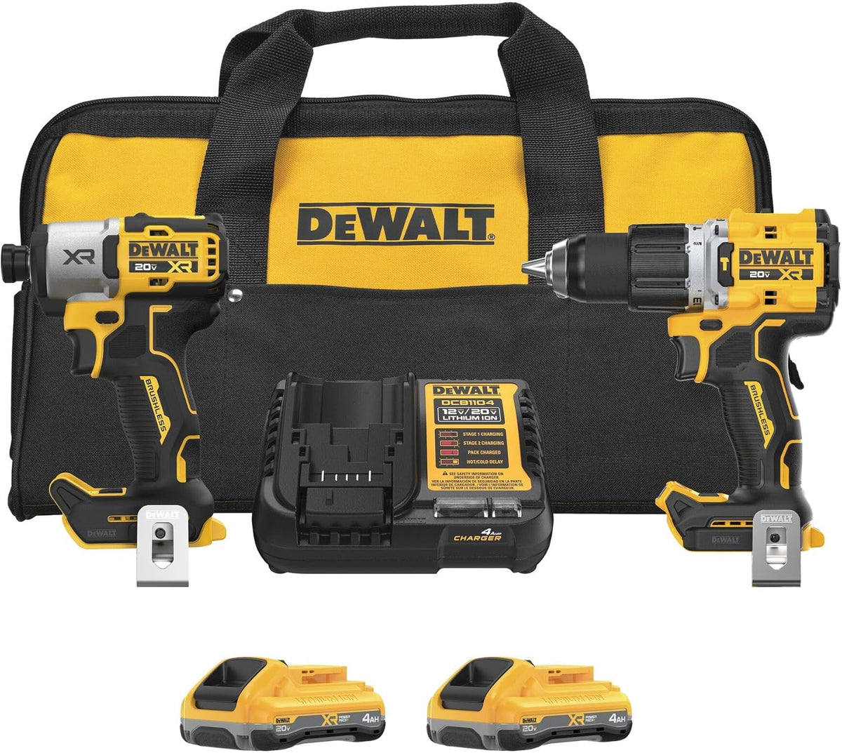 DEWALT 20V MAX XR Impact Driver and Hammer Drill Cordless Power Tool Combo Kit, Includes 2 x 4ah POWERPACK Batteries and a Charger (DCK250QQ2)