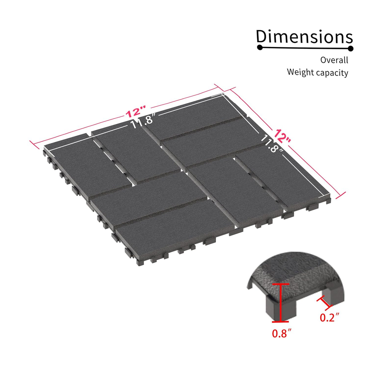 Deck Tiles for Outdoor, Plastic Outdoor Flooring Tiles, Kitchen Non Slip Polypropylene Interlocking Flooring Tile Waterproof for Balcony and Patio, 44 Pack, 12"x12" Square, All Weather Use, Grey