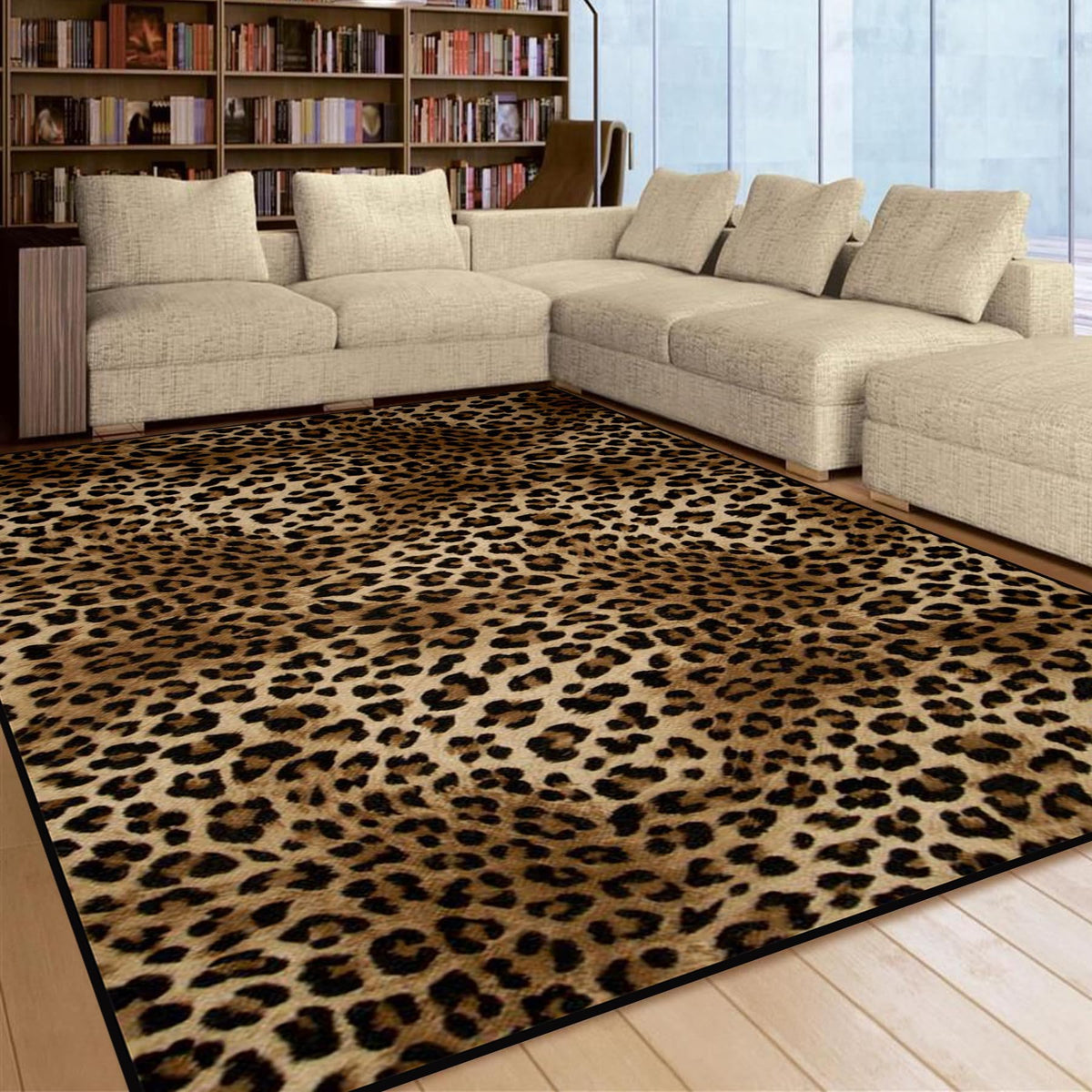 Leopard Rug 5x7 Washable Animal Print Rug Living Room Large Carpet Soft Non-Slip, Non-Shedding Brown Carpet for Office Dormitory Bedroom