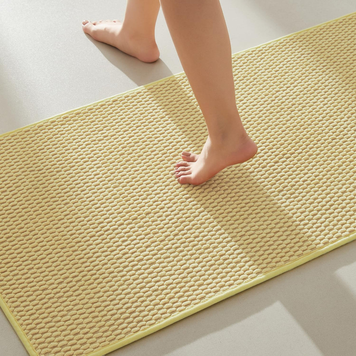 TYUU Bathroom Runner Rugs, Long Bath Mat Runner Washable Thin Quick Dry Low Pile Bathroom Runner Rugs Non Slip, Beige 24"x70"