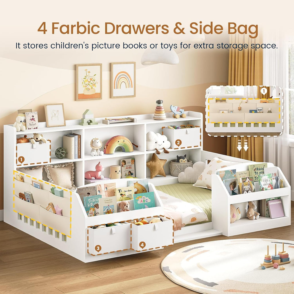 AOGLLATI Twin Floor Montessori Wooden Bed Frame for Toddlers,White