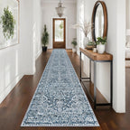 KUTA Vintage Extra Long Runners for Hallways 2.6x18ft Washable Blue White