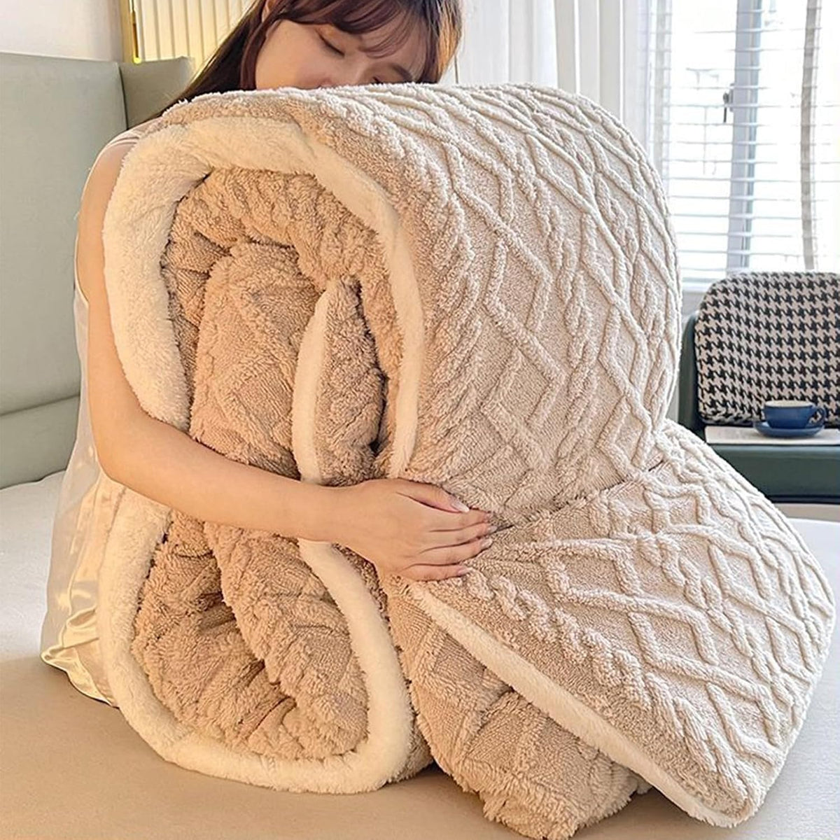 Insulation Hibiscus Winter Quilt, Thickened Super Soft Cashmere and Double Fabrics Warm Thicke Lambswool Quilt Core Sided Blanket(C,150x200cm-4KG)