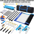 32FT Volleyball Badminton Combo Net Set System, 4 Heights Adjustbale