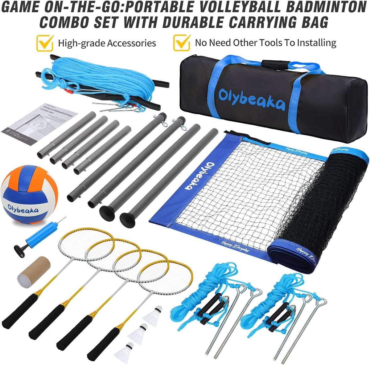 32FT Volleyball Badminton Combo Net Set System, 4 Heights Adjustbale