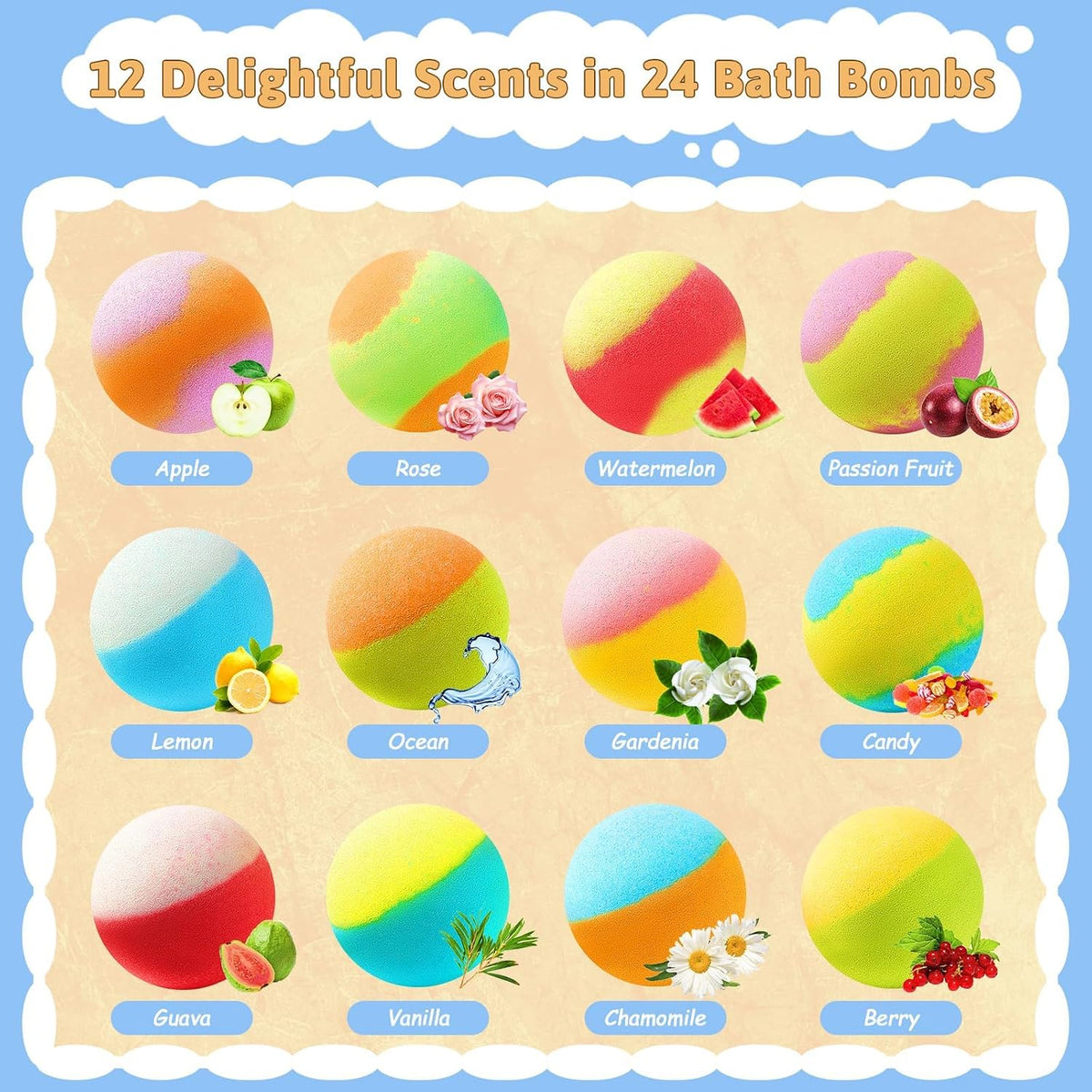 24 Pack Kids Bath Bombs with Surprise Puppy & Cat Toys, Kid-Safe Gift Set