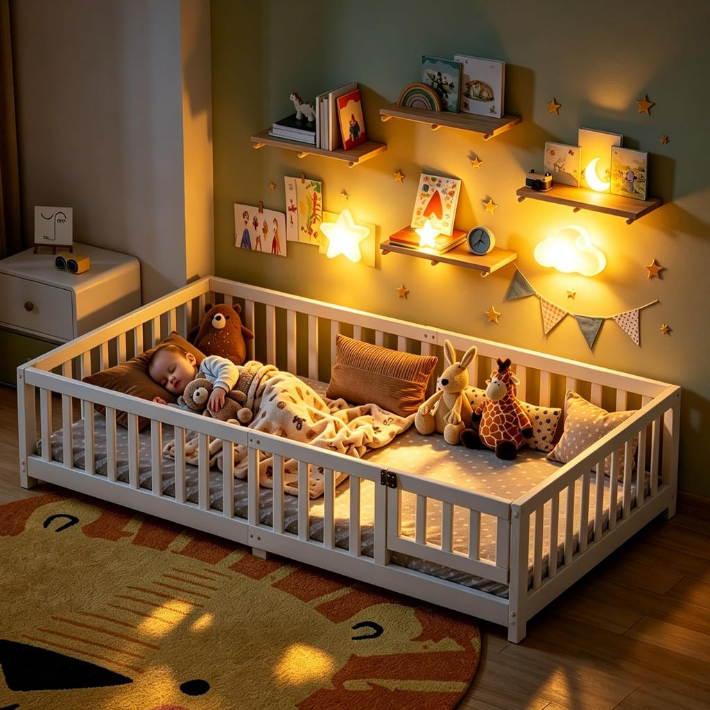Gizoon Twin Montessori Floor Bed for Toddlers Floor Bed Frame, White