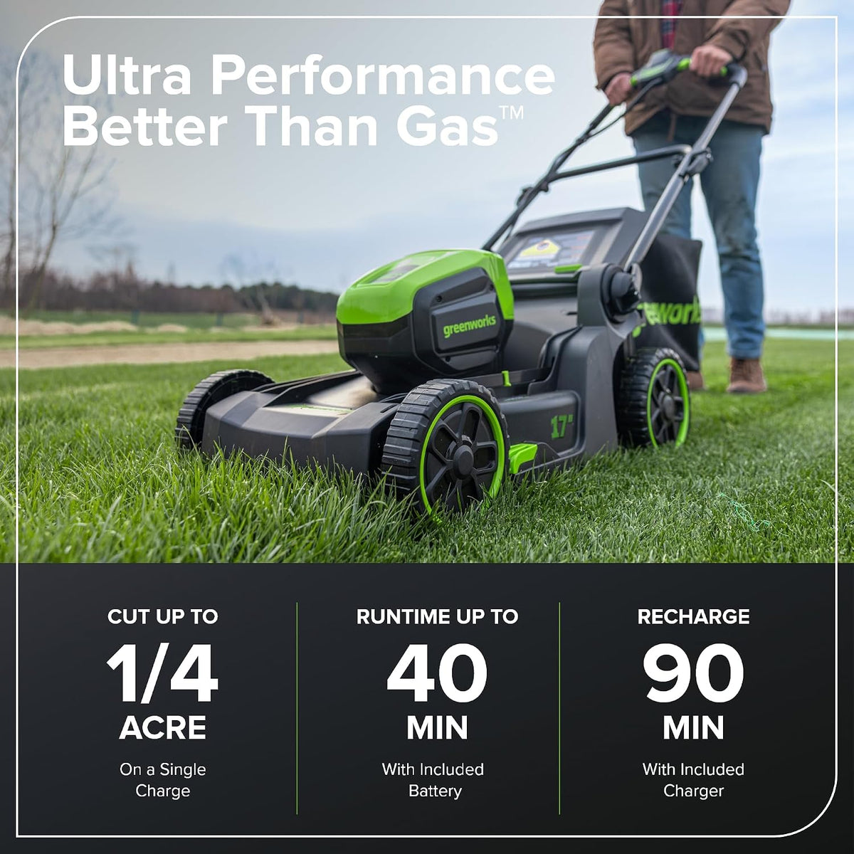 Greenworks 60V 17in Push Lawn Mower, 4.0 Ah Battery and Charger