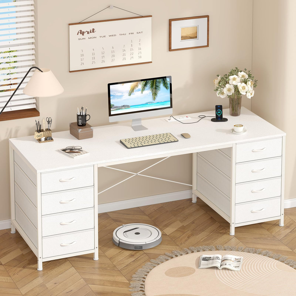 50 Inch Computer Desk with 8 Drawers for Home Office, Bedroom, Living Room