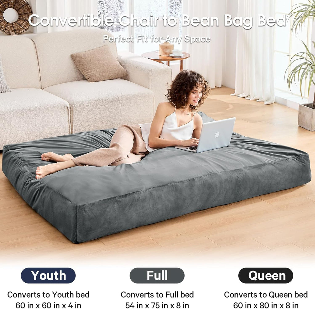 Bean Bag Chairs for Adults - Giant Bean Bag Convertible Floor Sofa