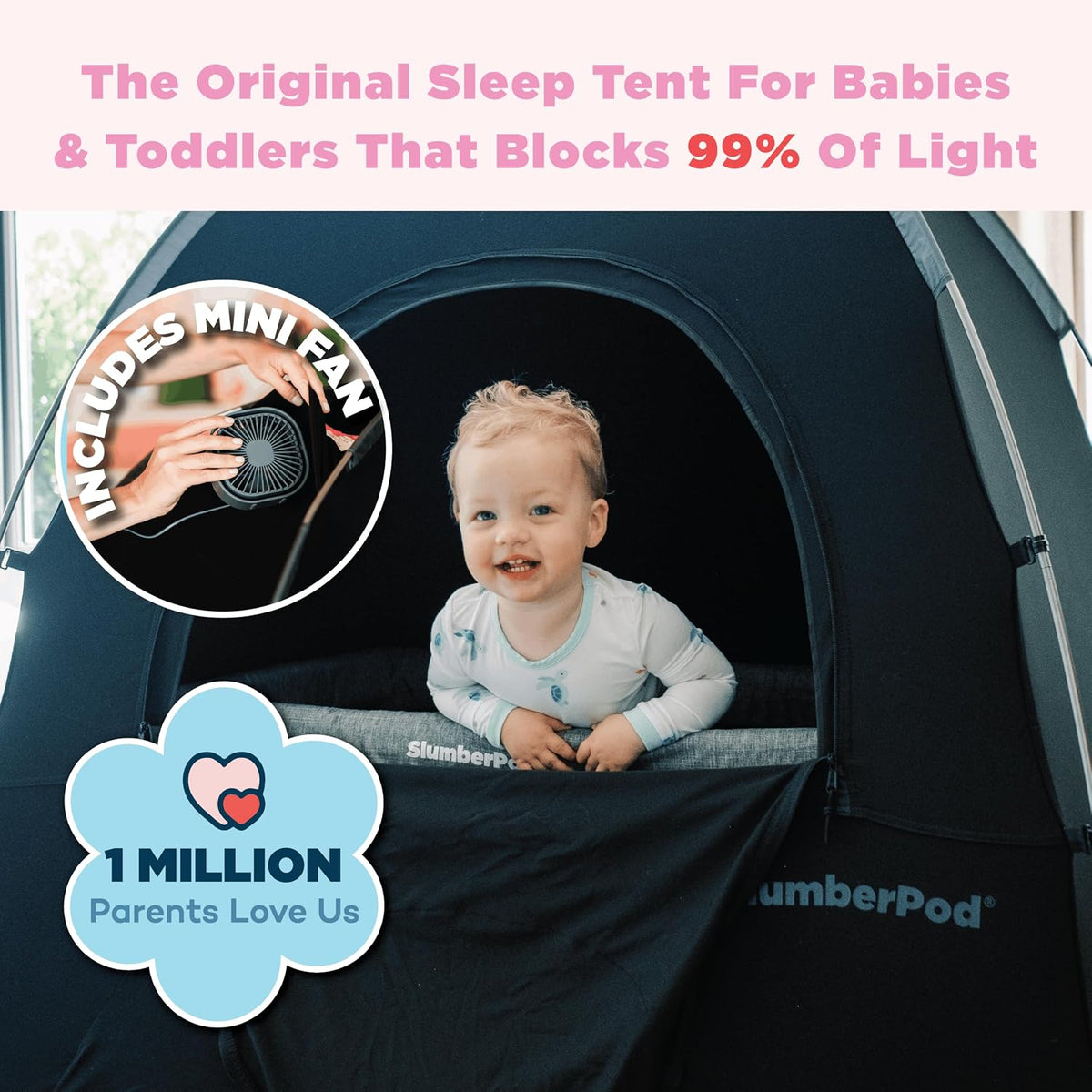 SlumberPod Original Blackout Sleep Tent with Fan for Pack N Play, Mini Crib