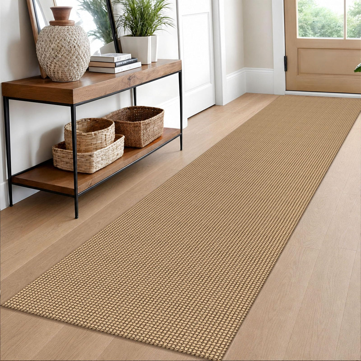 EARTHALL Woven Area Rugs 6x9 Ft Washable Living Room Rugs Non Slip Rubber Backed Dining Room Rug Braided Bedroom Rugs Indoor Floor Carpet for Living Room, Bedroom, Dining Room, Beige/Ivory