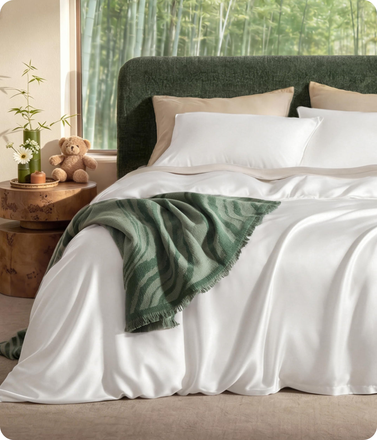 Bedsure PureWoven 100% Organic Bamboo Cooling Duvet Cover Set, King, Green