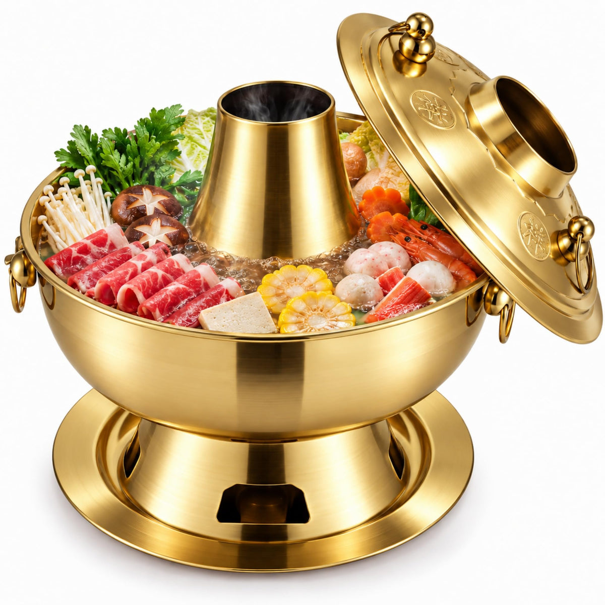 Charcoal Hot Pot, Chinese Charcoal Hot Pot Cooker for Camping (Gold)