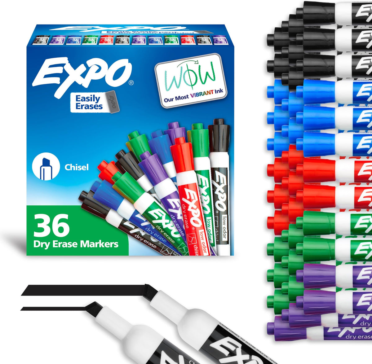 EXPO Dry Erase Markers, Low Odor Ink, Assorted Colors, Chisel Tip, 36 Count (Pack of 6)