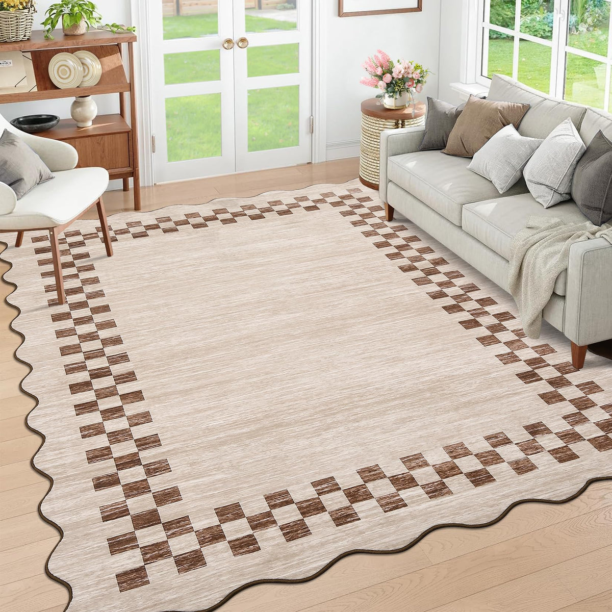 GarveeHome 5x7 Washable Area Rug Checkered Rug for Bedroom Living Room
