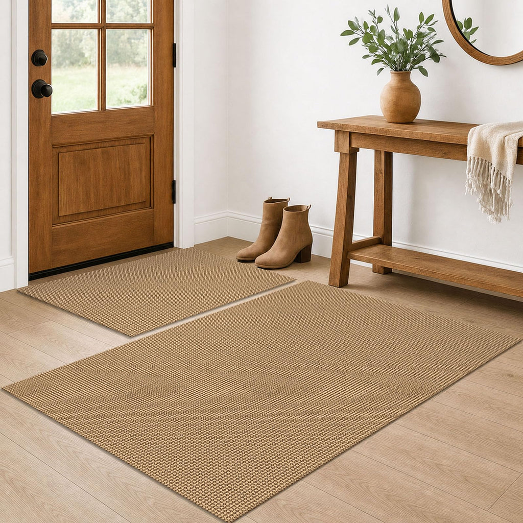 EARTHALL Woven Area Rugs 6x9 Ft Washable Living Room Rugs Non Slip Rubber Backed Dining Room Rug Braided Bedroom Rugs Indoor Floor Carpet for Living Room, Bedroom, Dining Room, Beige/Ivory