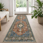 KUTA Vintage Extra Long Runners for Hallways 2.6x18ft Washable Blue White