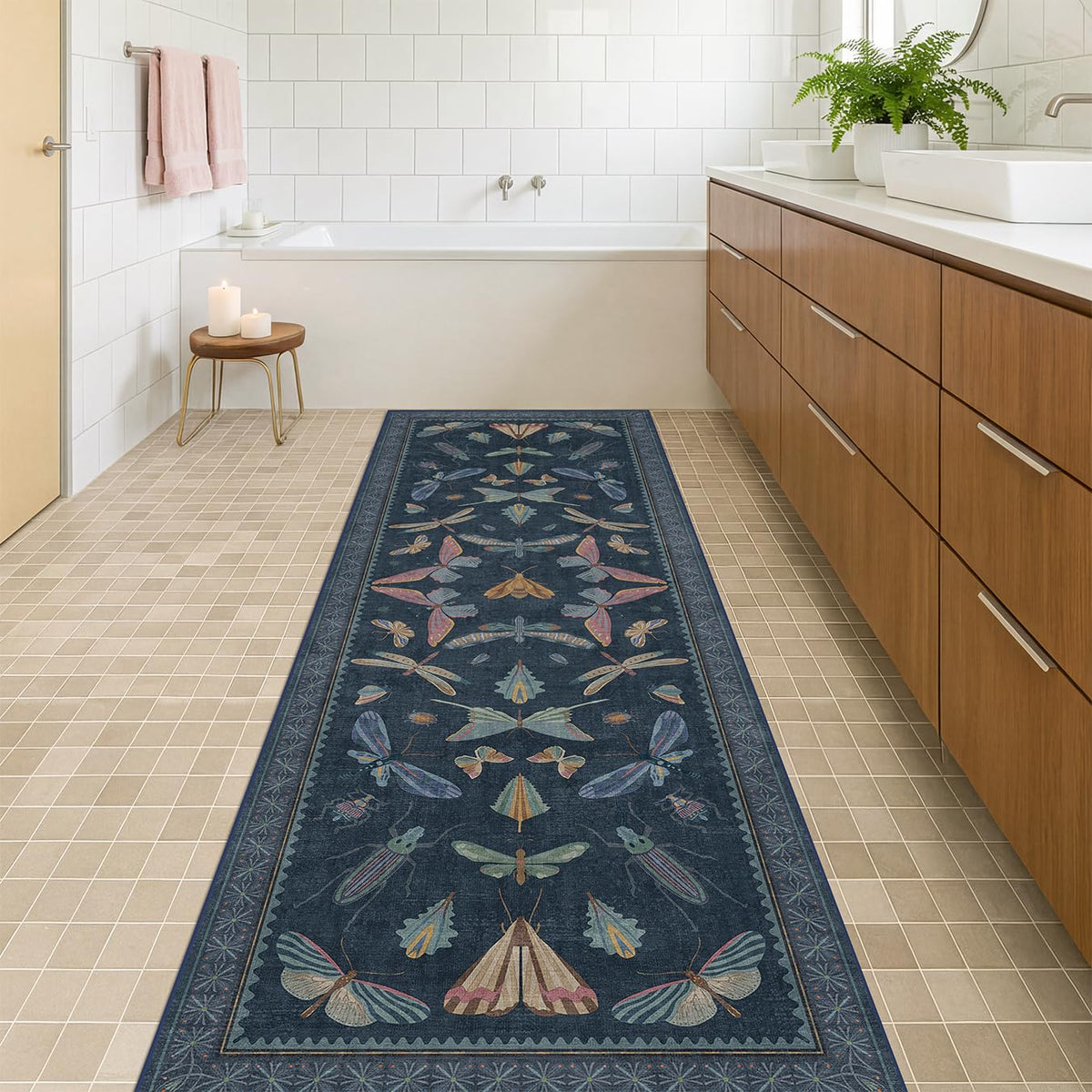 Hazo Haus Dark Green Insect Area Rugs 8x10 for Living Room, Dining Room Under Table, Bedroom, Unique Washable Floral Non Slip Low Pile Soft Rug